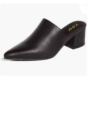 YDN Black Block Low Heel Mules Slip on Loafers Pointed Toe Sandals Slide Shoes